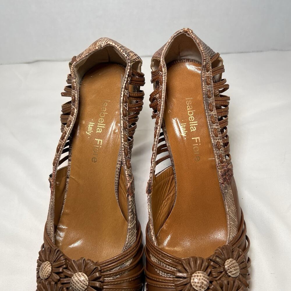 Isabella Fiore Heels Size 7.5 Brown Leather Snakeskin Embossed Flower *Altered - Picture 7 of 15